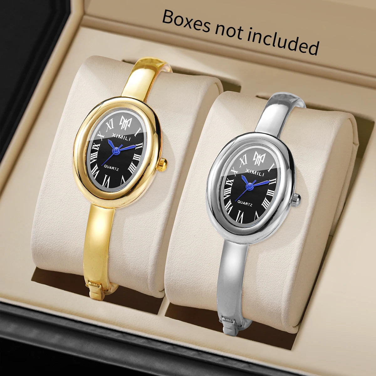 2PCS Elegant Oval Roma Dial Women Quartz Watches Set Fashion Bracelet Bangle Ladies Wristwatch Reloj Mujer Girls（Without Box）
