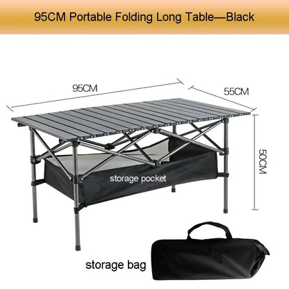 2025 Portable Folding Table Camping Table Outdoor Folding Storage Long Table Easy To Install With Net Bag Black Camping Desk