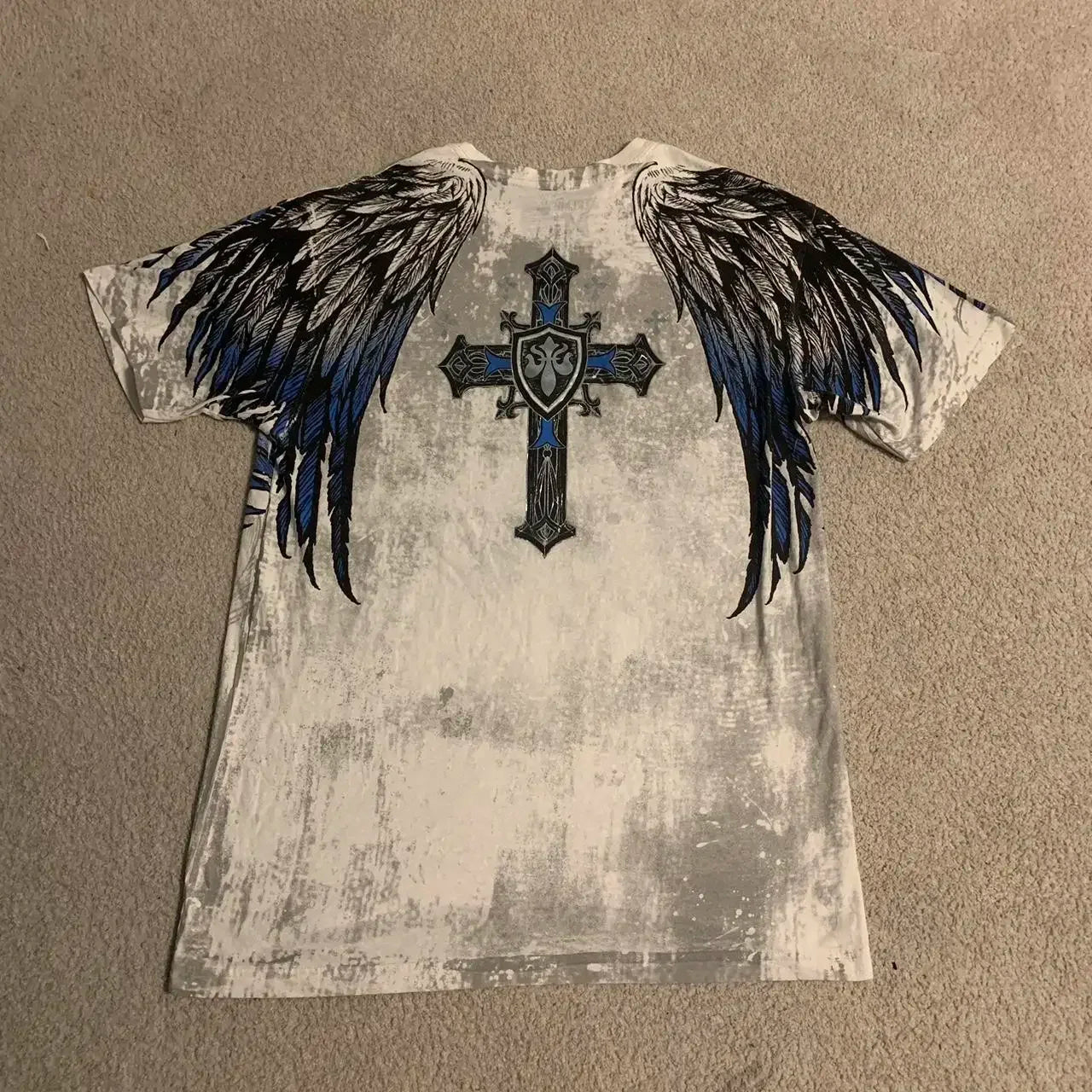 imited Stock Men's Harvester Skull T-Shirt Gothic Wings Cross Print  Vintage Streetwear Soft Breathable FabricL