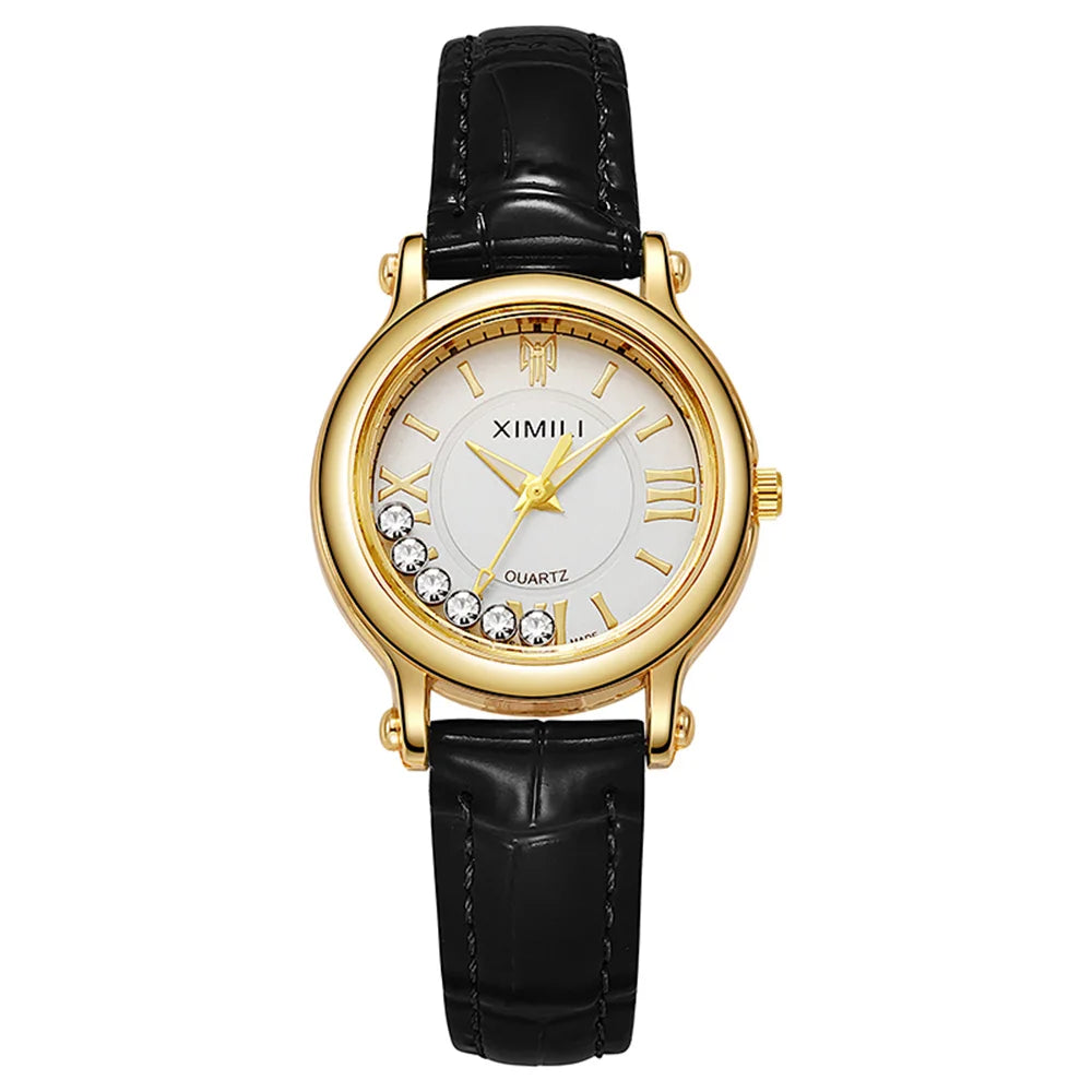 Ladies Fashion 2025 New Simple Roller Ball Small Quartz Watch Business Black Leather Women's Dress Clock Wristwatch
