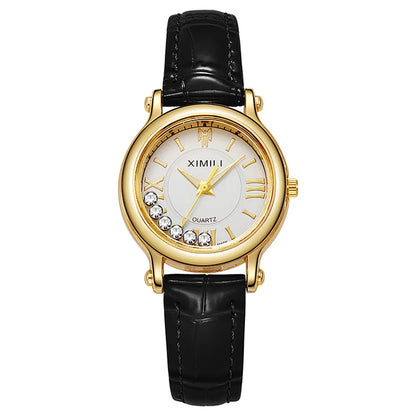 Ladies Fashion 2025 New Simple Roller Ball Small Quartz Watch Business Black Leather Women's Dress Clock Wristwatch