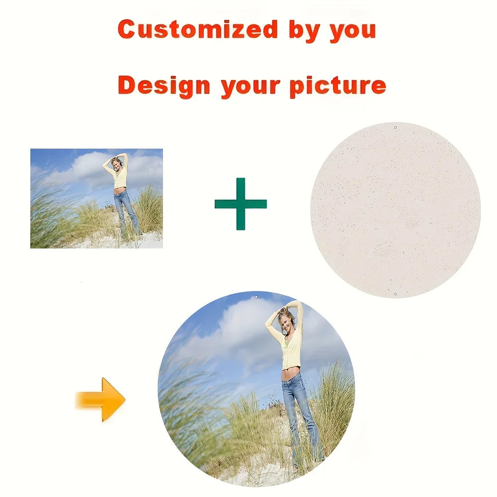 Custom Round Metal Sign Personalized Photo Text Aluminum Tin Sign 20cm Wall Decor for Home Garden
