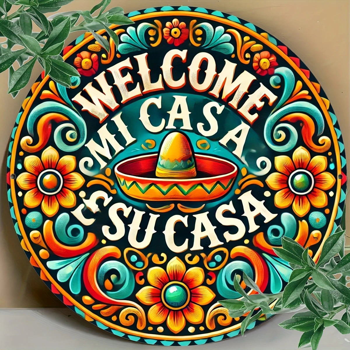 1 Piece 2D Wooden Disc Mexican Mi Casa Theme Wall Art Sign 8 Inch For Home Office Living Room Bathroom Bar Cafe Decoration