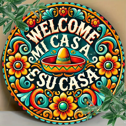 1 Piece 2D Wooden Disc Mexican Mi Casa Theme Wall Art Sign 8 Inch For Home Office Living Room Bathroom Bar Cafe Decoration