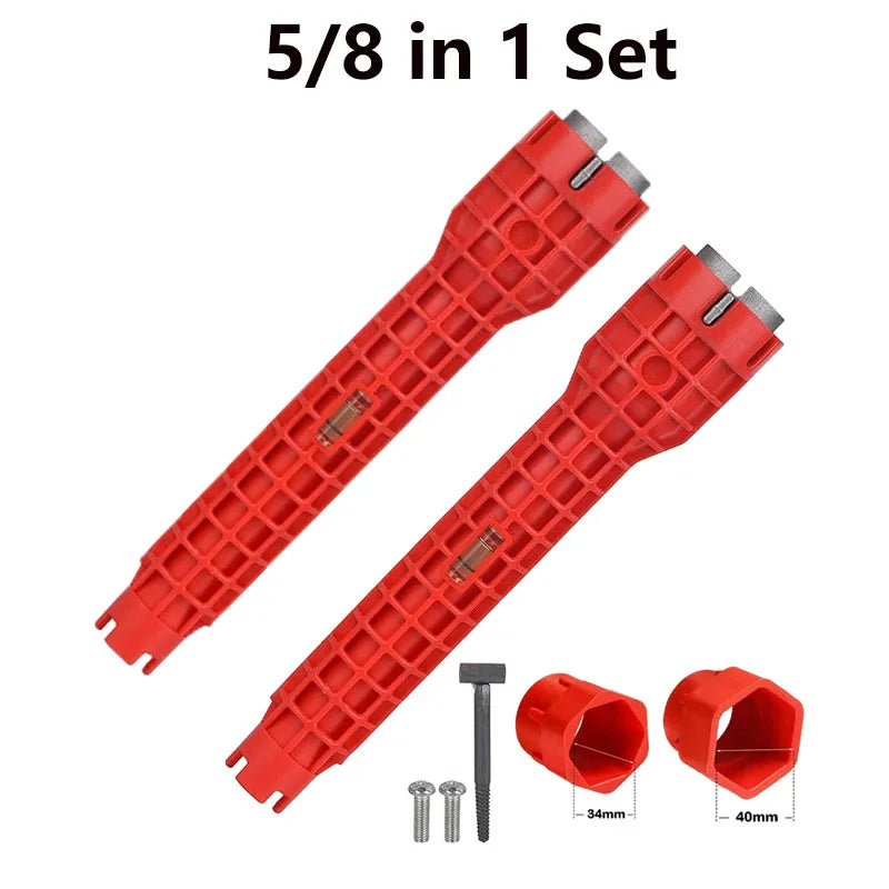 5/8/14 in 1 Multifunction Sink Faucet Wrench Plumbing Double Head Water Pipe Spanner Kit Hand Repair Tool for Bathroom Kitchen