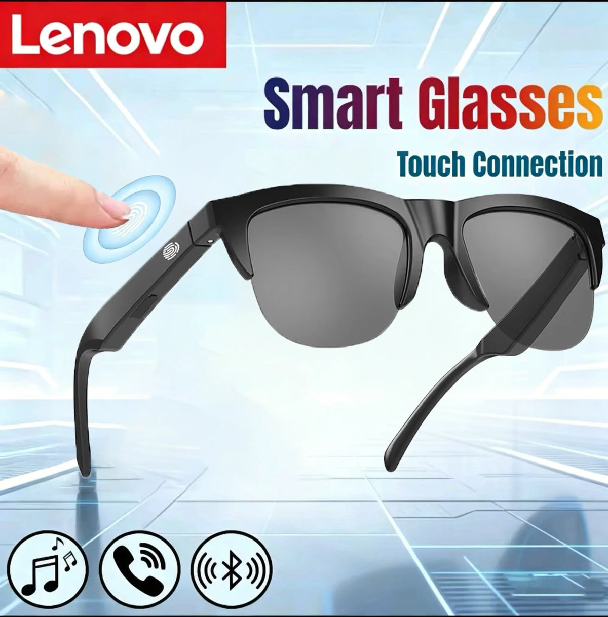 Lenovo New AI Smart Glasses Bluetooth V5.3 Sunglasses Glasses with Audio Mic AI Calling Real-time Smart Sunglasses for Men Women