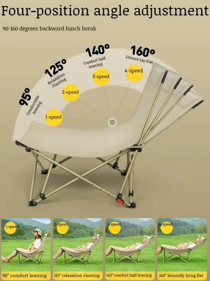 Outdoor Folding Lounge Chair Portable Office Chair Stool Adjustable Camping Fishing Leisure Chair Lunch Break Back Moon Chair