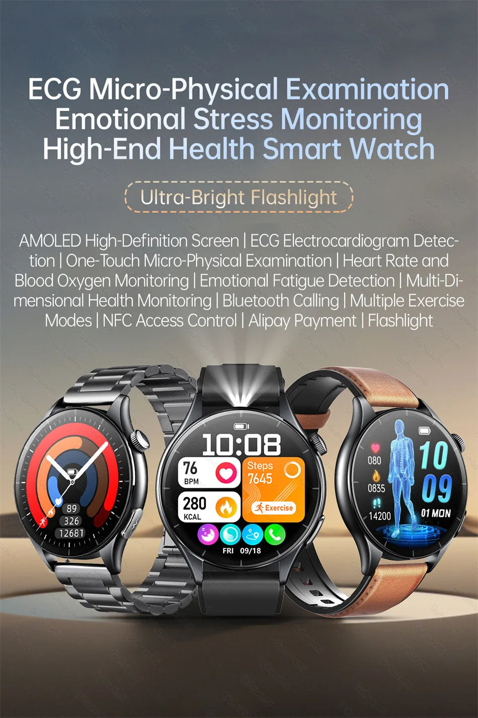 2026New Smart Watch For Men Micro-examination Health Blood pressure Uric Acid ECG+PPG Fitness Tracker Clock Smartwatch Women Men