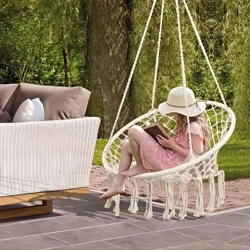 Woven Hanging Chair with Backrest for Indoor & Outdoor | Swing Chair for Garden, Patio, Balcony | Portable Nest Basket