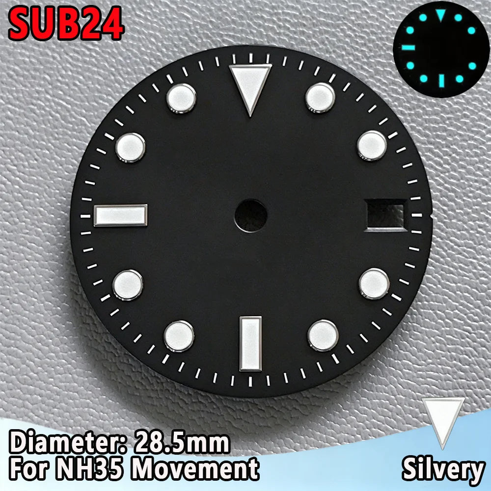 28.5mm NH35 Watch Dial Luminous Dials Single Calendar Dial Suitable For NH35 Movement Can Support DIY Dial Customization Logo