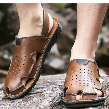 Men's Summer Slip-On Breathable Anti-Slip Outdoor Two-Way Sandals Soft Bottom Driving Hole Hole Casual Loafers-D39