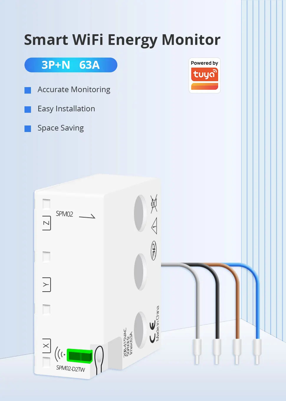 Zemismart 120A Zigbee WiFi 3 Phase Energy Meter Smart Din-rail Power Monitor Withdrawable Split-core CTs Works with Tuya App