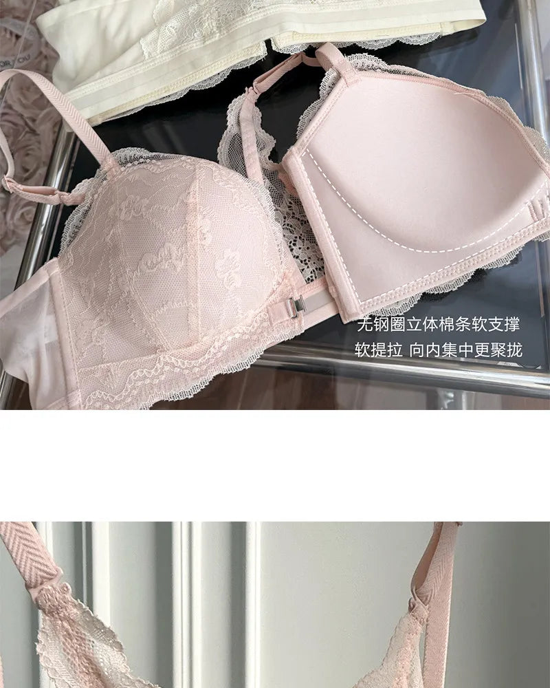 Summer Nouvelle Tendance! Soutien-Gorge Push Up à Fermeture Avant - Bretelles Dentelle Dos, Bralette Légère pour Petite Poitrine