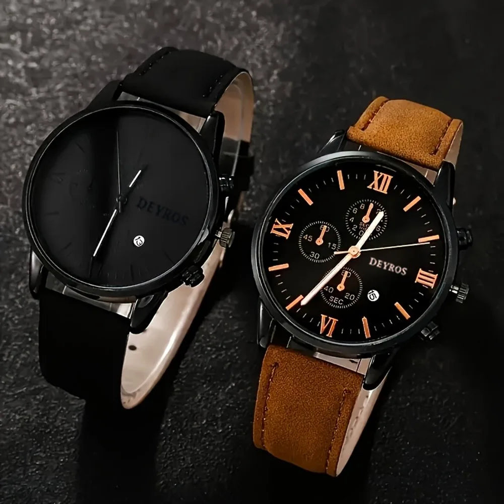 4pcs New Men's Business Fashion Round Quartz Watch Set Gifts for men