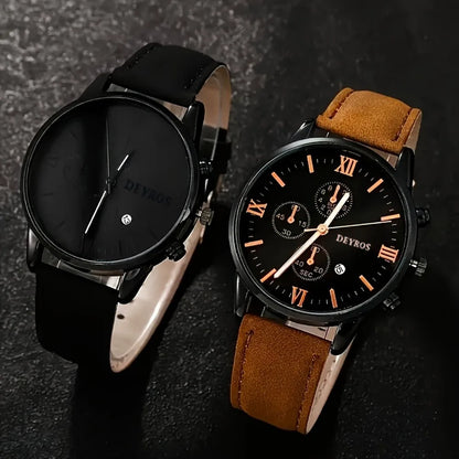 4pcs New Men's Business Fashion Round Quartz Watch Set Gifts for men