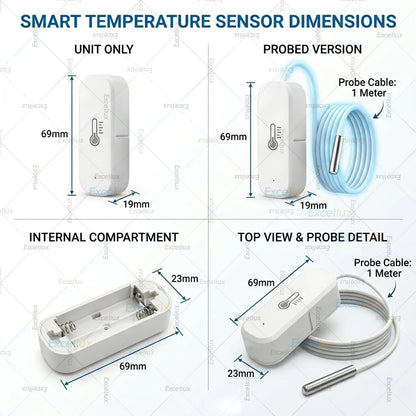 Zigbee 3.0 Temperature Humidity Sensor With External Temp Probe Smart Thermo Hygrometer For Plants Aquarium Freezer Need Gateway