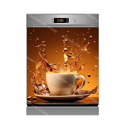Water Splash Delicious Fruit Printed Dishwasher Sticker Wallpaper Kitchen Waterproof Dishwashing Cabinet Cover Decal Poster