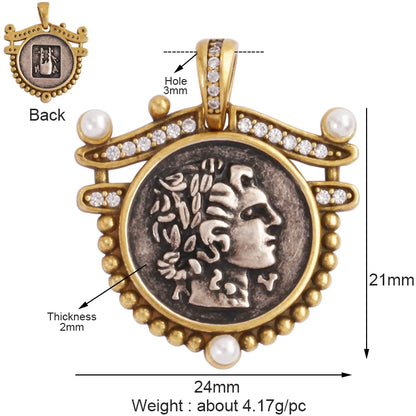 Antique Gold Bronze Beauty Portrait Knight Angel Goddess Coin Medallion Charm Pendant,Necklace Jewelry Accessories Supplies M64