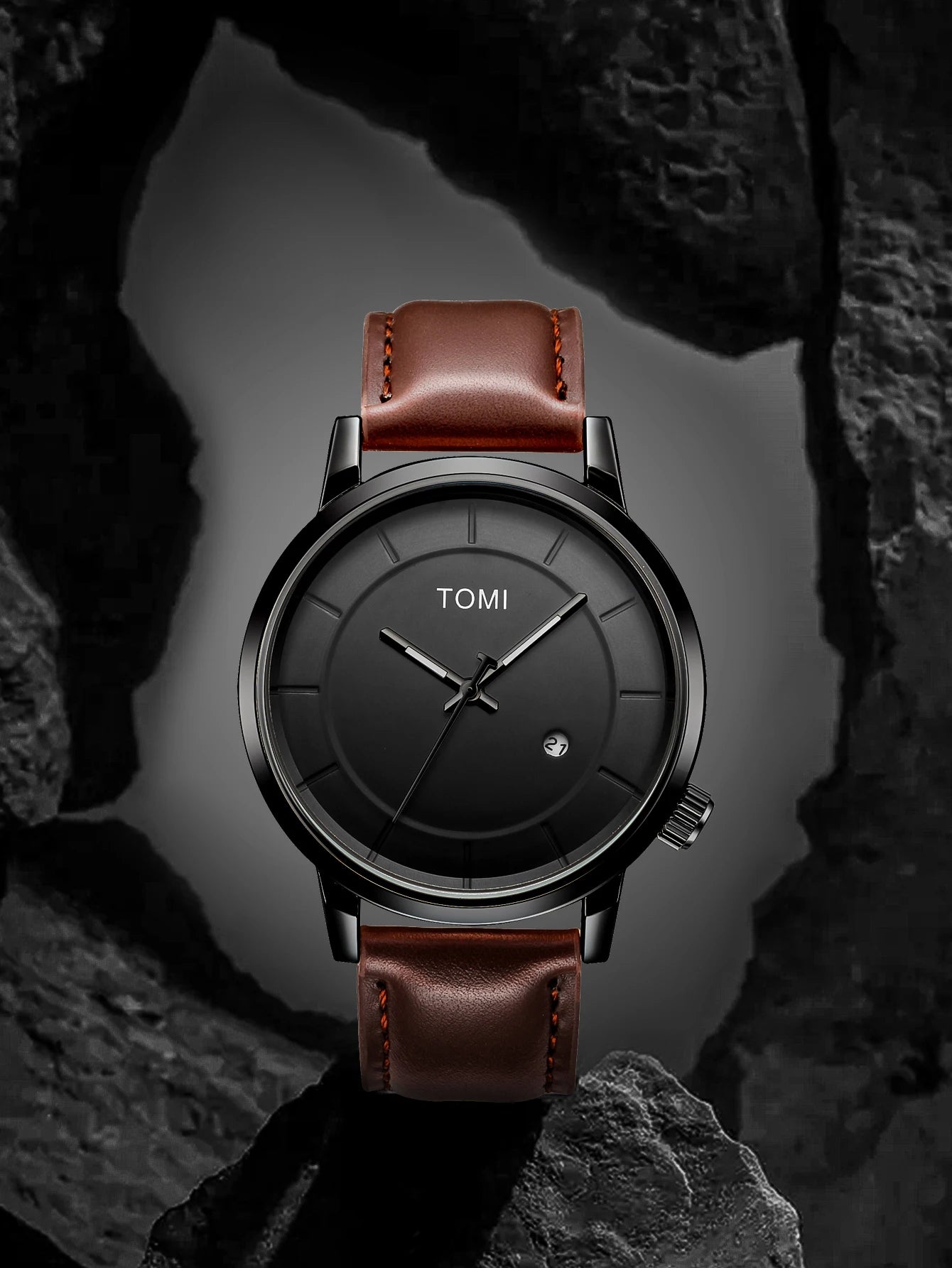 TOMI New 2PCS Casual Fashion Men Watch Gift Box Set Luxury Round Large Dial Calendar Men Quartz Watch Glasses Gift Box