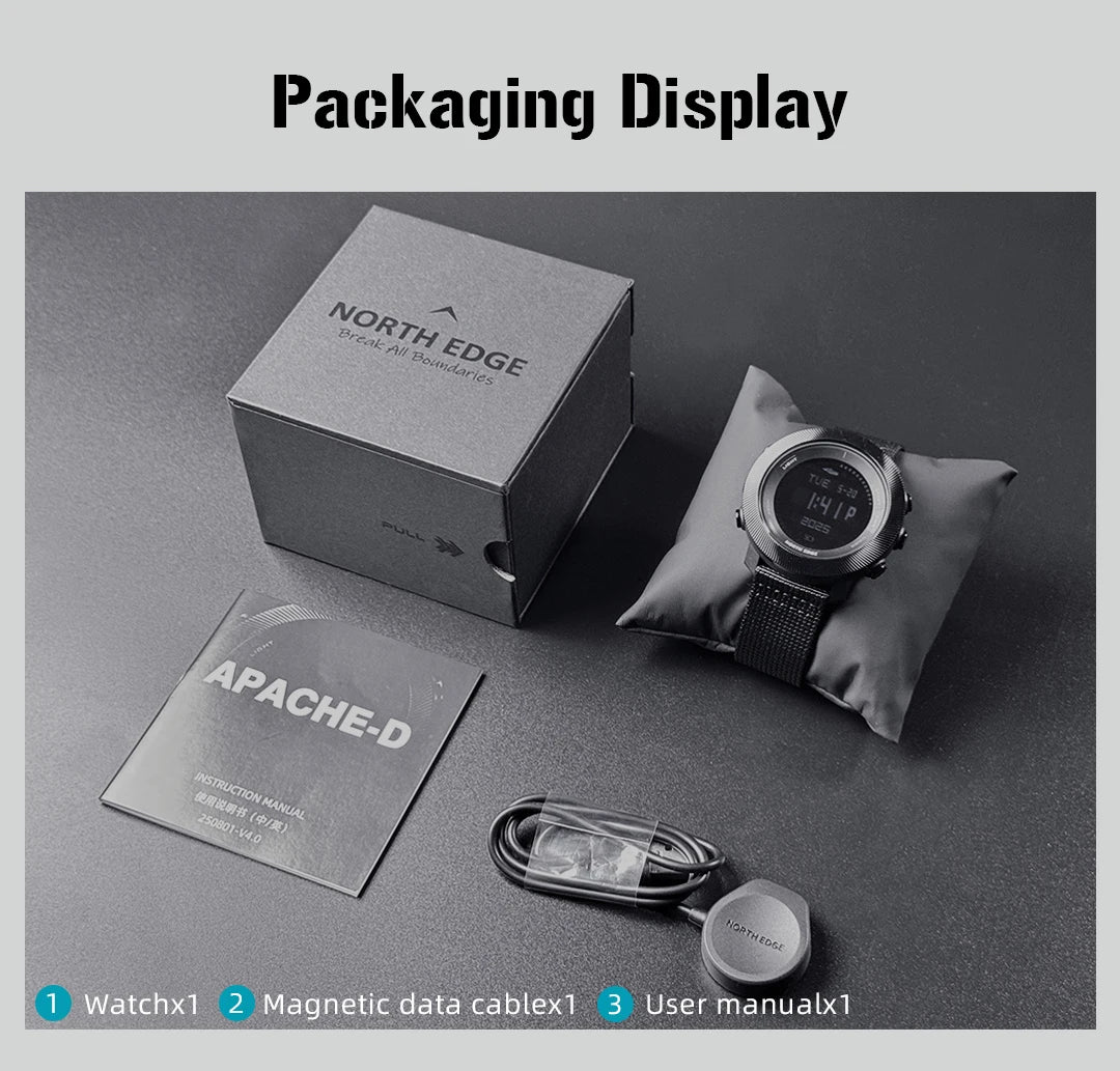 NORTH EDGE 2025 APACHE-D Smart Watch Free Dive Watch Sports Digital Watch Altimeter Barometer Compass World Time Waterproof 100M