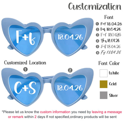 12-120Pcs Custom Wedding Sunglasses Personalised Heart Shaped Sunglasses Wedding Party Favors for Guest Date Initials Custom