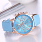 9-piece fashionable watch set, unisex quartz movement, round zinc alloy case, faux leather strap, none, mixed colors,