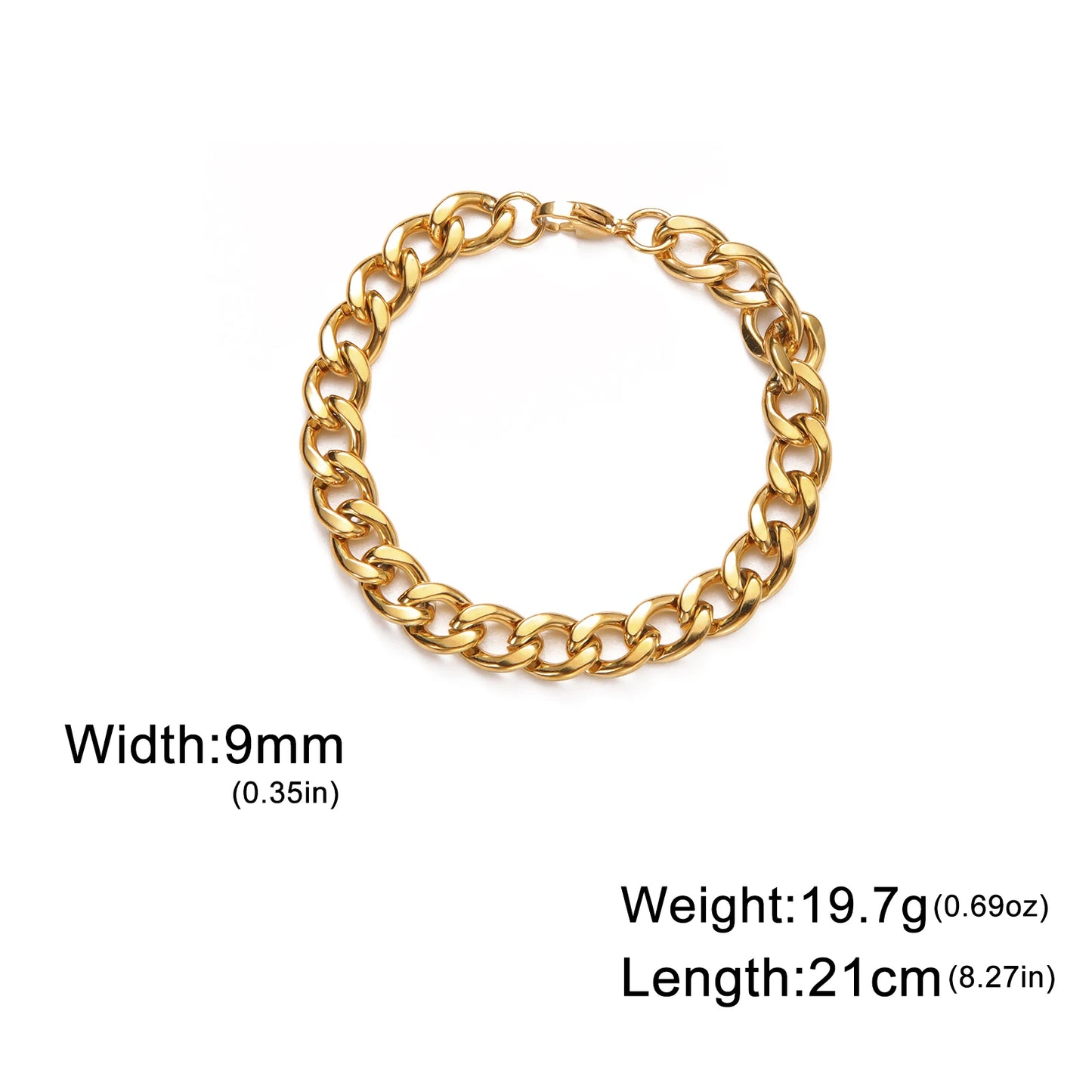 Punk Cuban Chain 3-10mm Wide Minimalist Bracelet Men Women Stainless Steel Gold Color Basic Hip Hop Figaro Chain Jewelry Gift