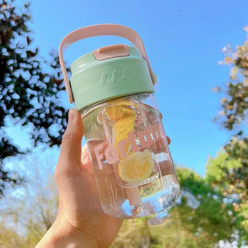 600/800ml Large Capacity Sports Water Bottle With Hidden Straw Portable Sealed Leak-Proof Plastic Cup Outdoor Travel Camping