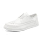 Fashion Derby Leather Men Shoes White Brogue Lace Up Solid Simple Dress Business Casual Party Wedding Flat Shoes For Man