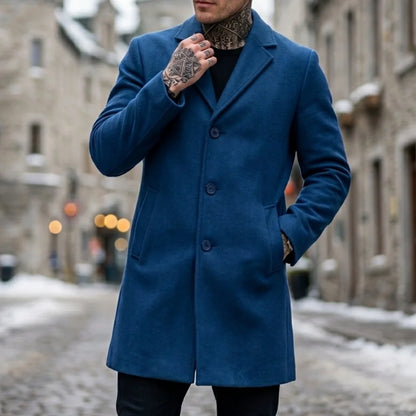 Men's Jackets Single-Button Mid-Length Windbreaker | Classic Solid Color Streetwear Jacket | Office Outerwear Windproof For Man