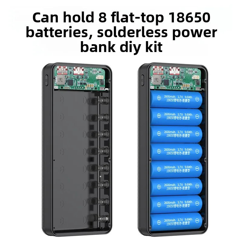 22.5W Fast Charging & Wireless Charging 18650 Battery Power Case - 8x18650 Battery Holder with Outdoor Camping LED Light