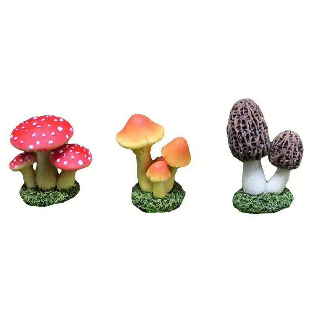 2Pcs Creative Garden Decor Artificial Gift Simulation Mushroom Statue Resin Home Decoration