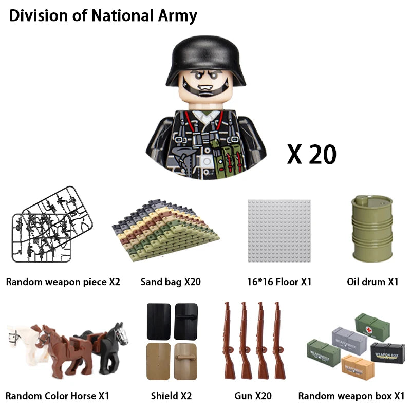 WWII Infantry Military Soldier War National Army Mini Gun armament Models Building Blocks Building Blocks Toys for Kids