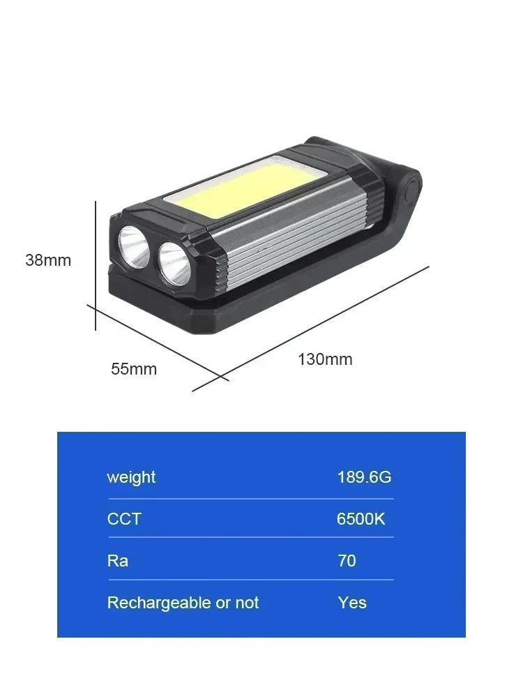 USB Rechargeable LED Flashlight with Magnetic COB Work Light Portable Camping Lantern Type-C Power Bank Function Lamp