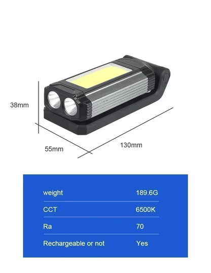 USB Rechargeable LED Flashlight with Magnetic COB Work Light Portable Camping Lantern Type-C Power Bank Function Lamp