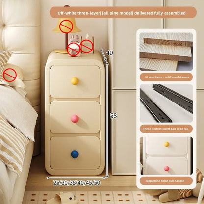 Cute Solid Wood Children's Nightstands for Children Furniture Dormitory Storage Bedside Tables Narrow Kid's Storage Cabinet
