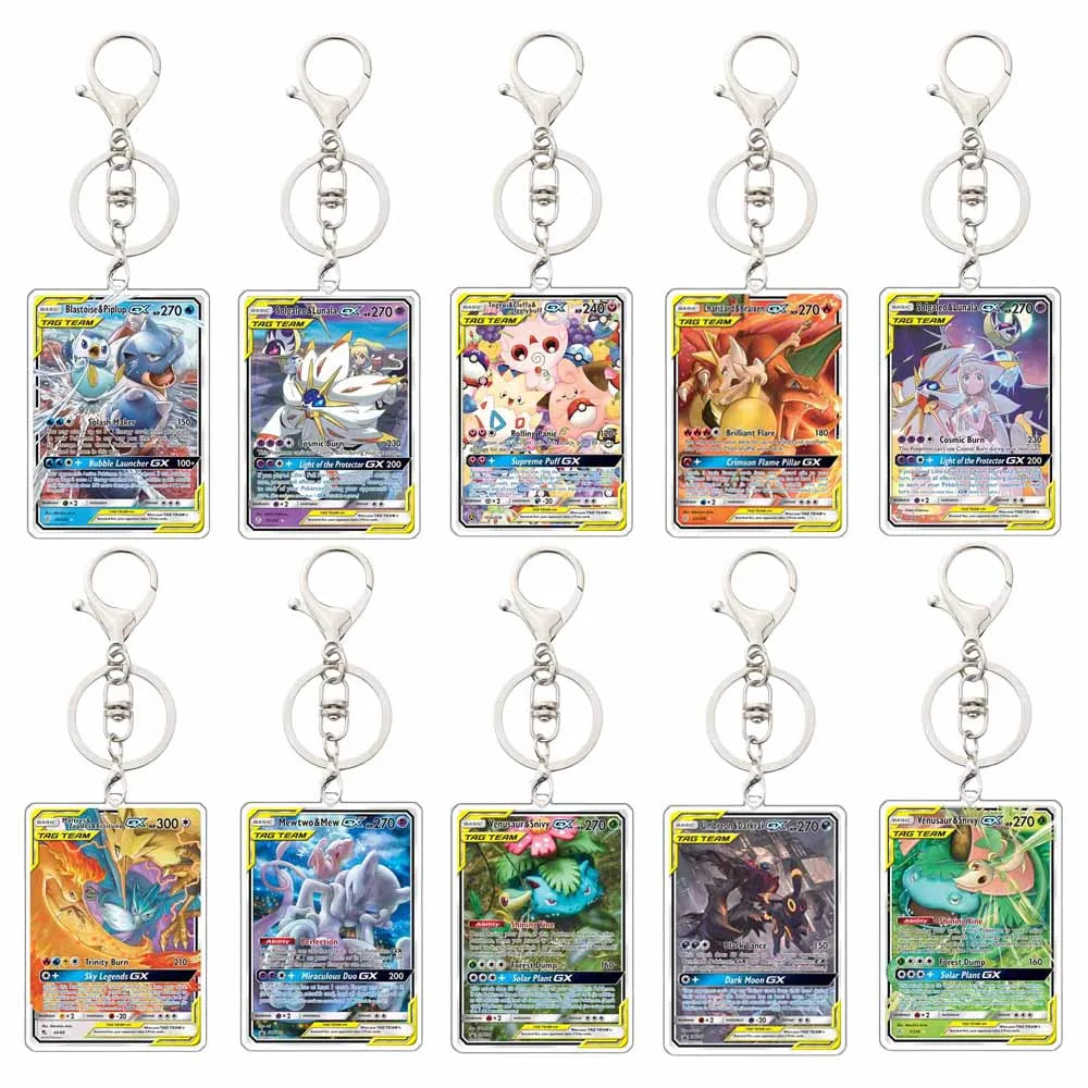 Key chain Charmander Mewtwo Umbreon Jigglypuff Venusaur Blastoise Solgaleo Game Card Acrylic Keychain Pendant Decoration