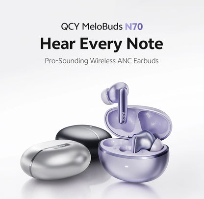 QCY MeloBuds N70 Adaptacyjne ANC Bezprzewodowe słuchawki douszne Bluetooth 6.0 LDAC Hi-Res Audio 6 mikrofonów Ładowanie bezprzewodowe Słuchawki 50 godzin IPX5