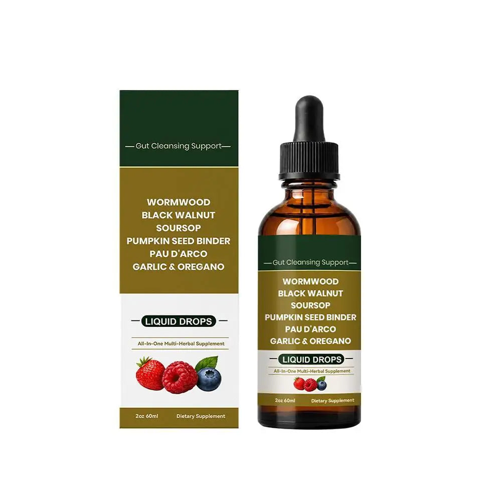 Wormwood Black Walnut Herbal Liquid Drops Gut Cleansing Supplement Aid Digestion Relieve Bloating Support Intestinal Health