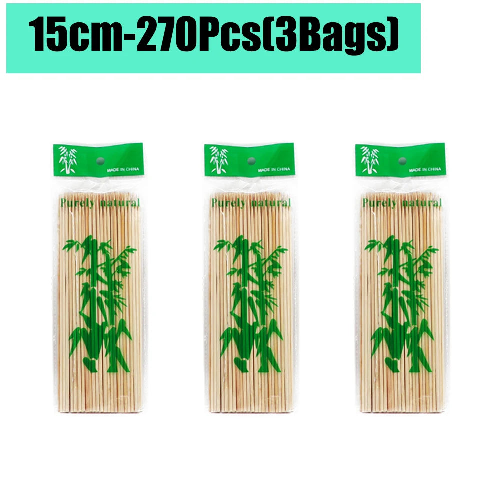 90-1350Pcs Bamboo Wooden BBQ Skewers Sticks Disposable 15/20/25/30cm for Grilling, Fruit, Kabob,BBQ, Barbecue, Camping, Outdoor