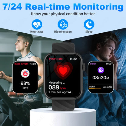 Smartwatch 1,83 cala dla mężczyzn i kobiet, dotykowy ekran, sportowy zegarek fitness, połączenia Bluetooth, cyfrowy smartwatch, wodoodporność IP68