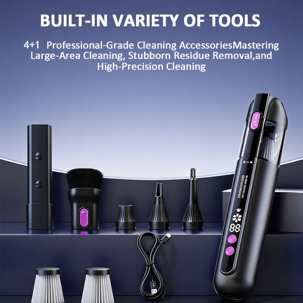 Car Vacuum Cleaner With Brushless Motor Lighting Handheld Vacuum Portable Cordless Compressed Air Duster For Car Home Office