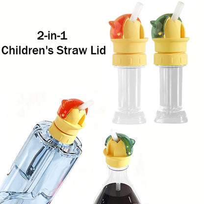 2-in-1 Children's Straw Lid,Reusable Leakproof Water Bottle Cap for Boys Girls,Portable Anti-Choking Spout Cap with Straw