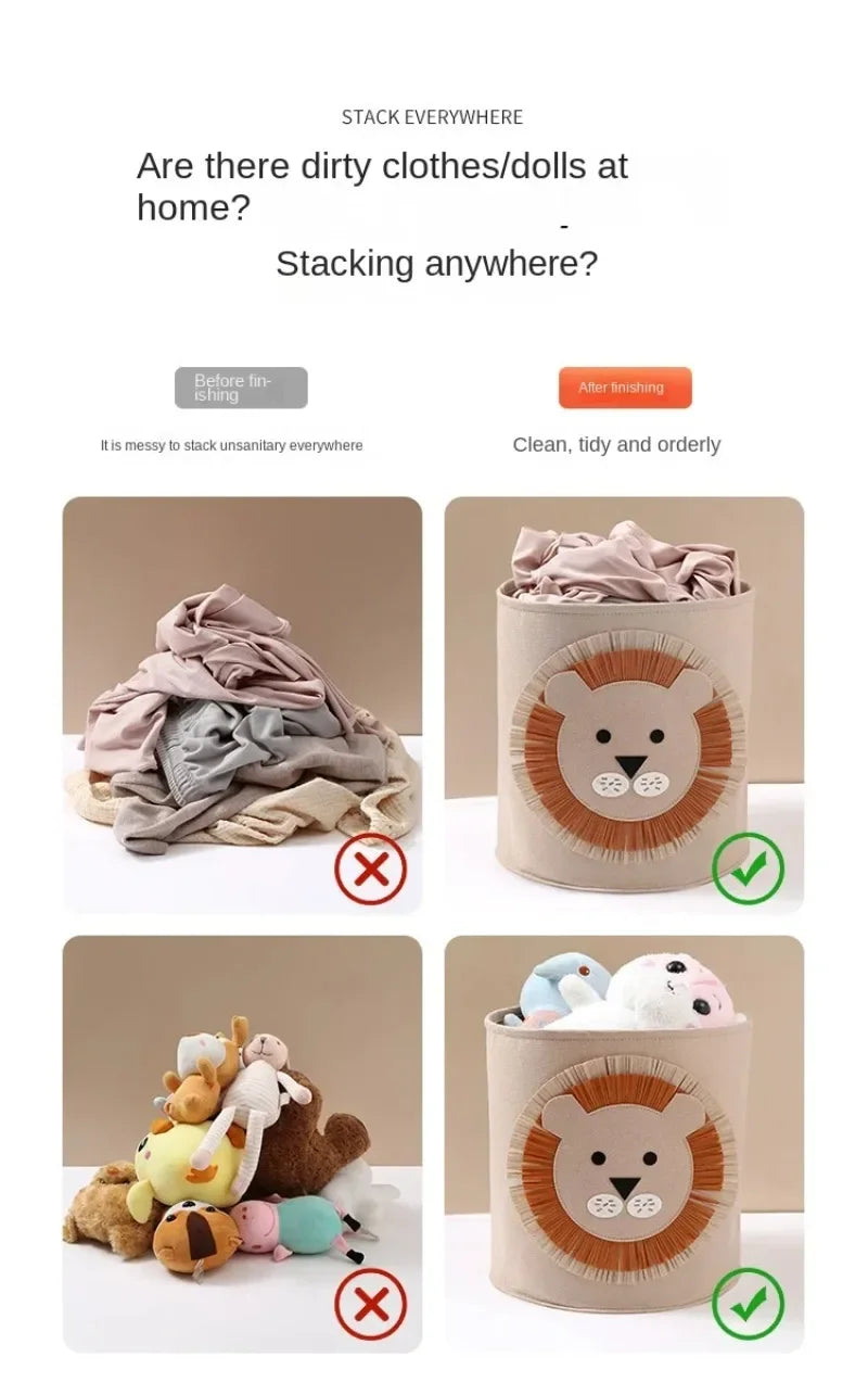 1/2/3/5PCS Baby Storage Basket Panda Dinosaur Cartoon Felt Organizer Laundry Dirty Clothes Bucket Toy Storage Box Gift Ideas