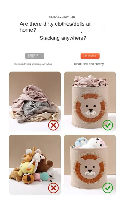 1/2/3/5PCS Baby Storage Basket Panda Dinosaur Cartoon Felt Organizer Laundry Dirty Clothes Bucket Toy Storage Box Gift Ideas