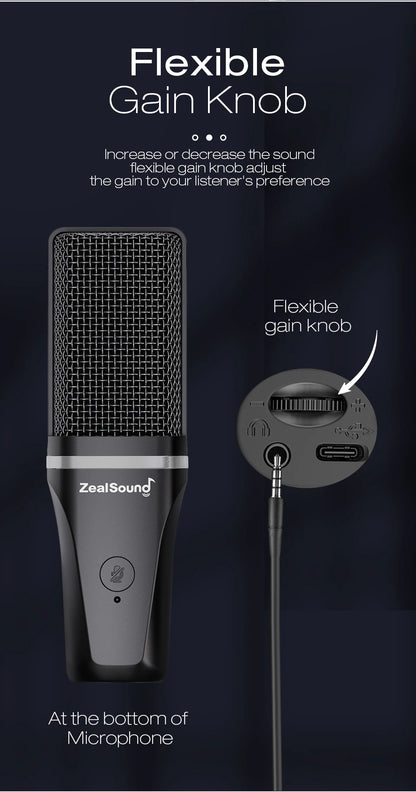 Zealsound RGB USB Condenser Gaming Microphone Computer Professional Mic For PC PS4 PS5 Mac Phone Recording Streaming Podcasting