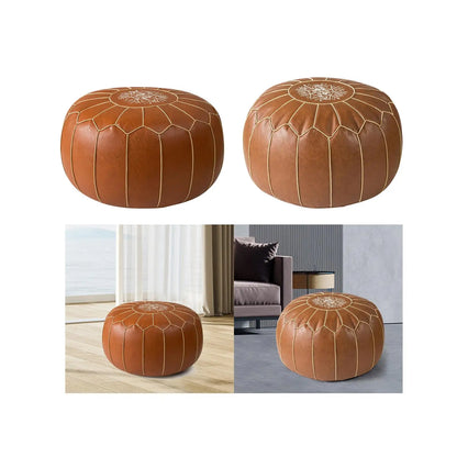 Premium PU Pouf Cover Round Ottoman Seat Cushion for Home Seating and Footrest Use