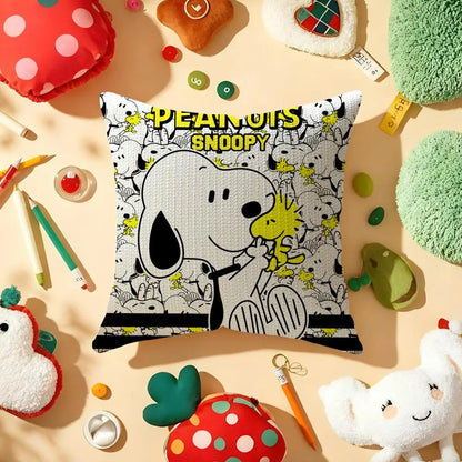 Cute Snoopy Pillow Case Natural Linen Organic Fabric Double-Sided Printing Sofa Home Decor Gift Cushion Cover