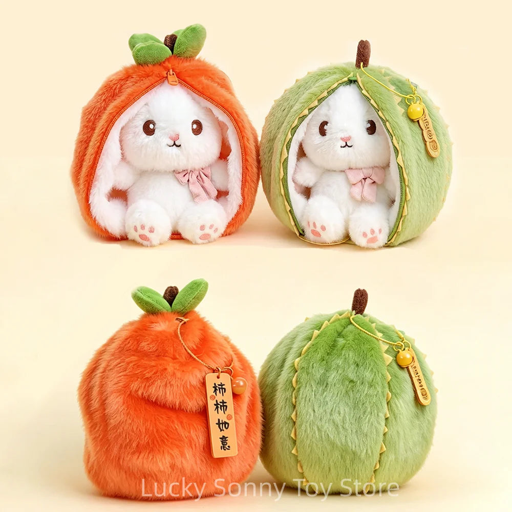 New Cute Fruit Bunny Plush Toy Creative Durian Pineapple Carrot Strawberry Turn Into Rabbit Soft Doll Birthday Christmas Gift