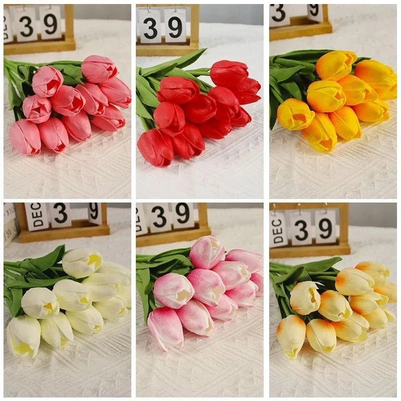 Artificial Flowers Tulip Bouquet Fake Flowers Wedding Garden Decoration Outdoor Home Garden Bouquet Vase Decor Plants
